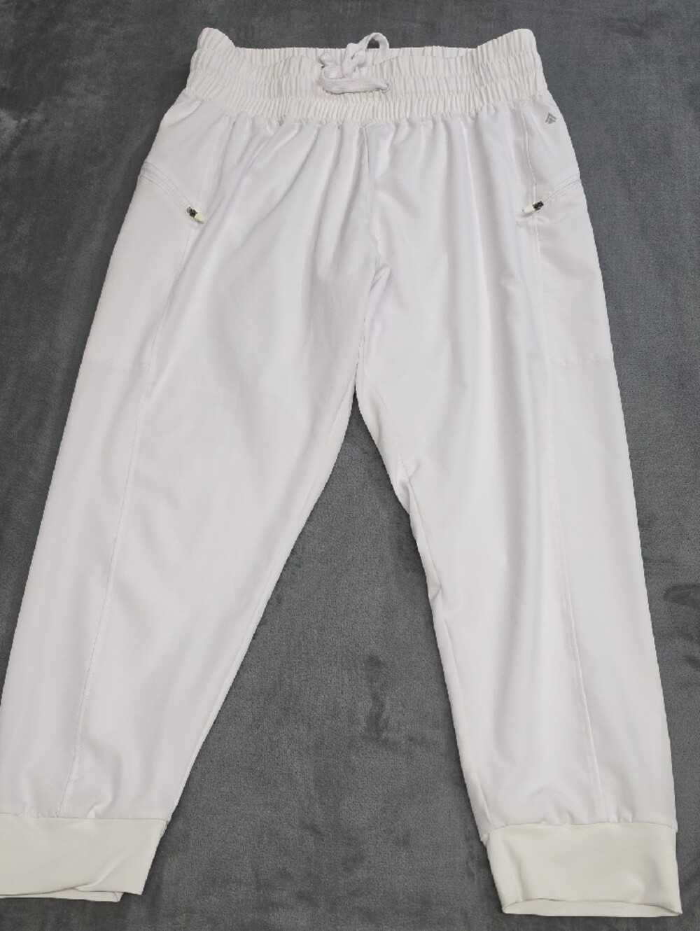 Women's L White Smocked-Waist Track Joggers with Zippered Pockets Parachute - Picture 4 of 8